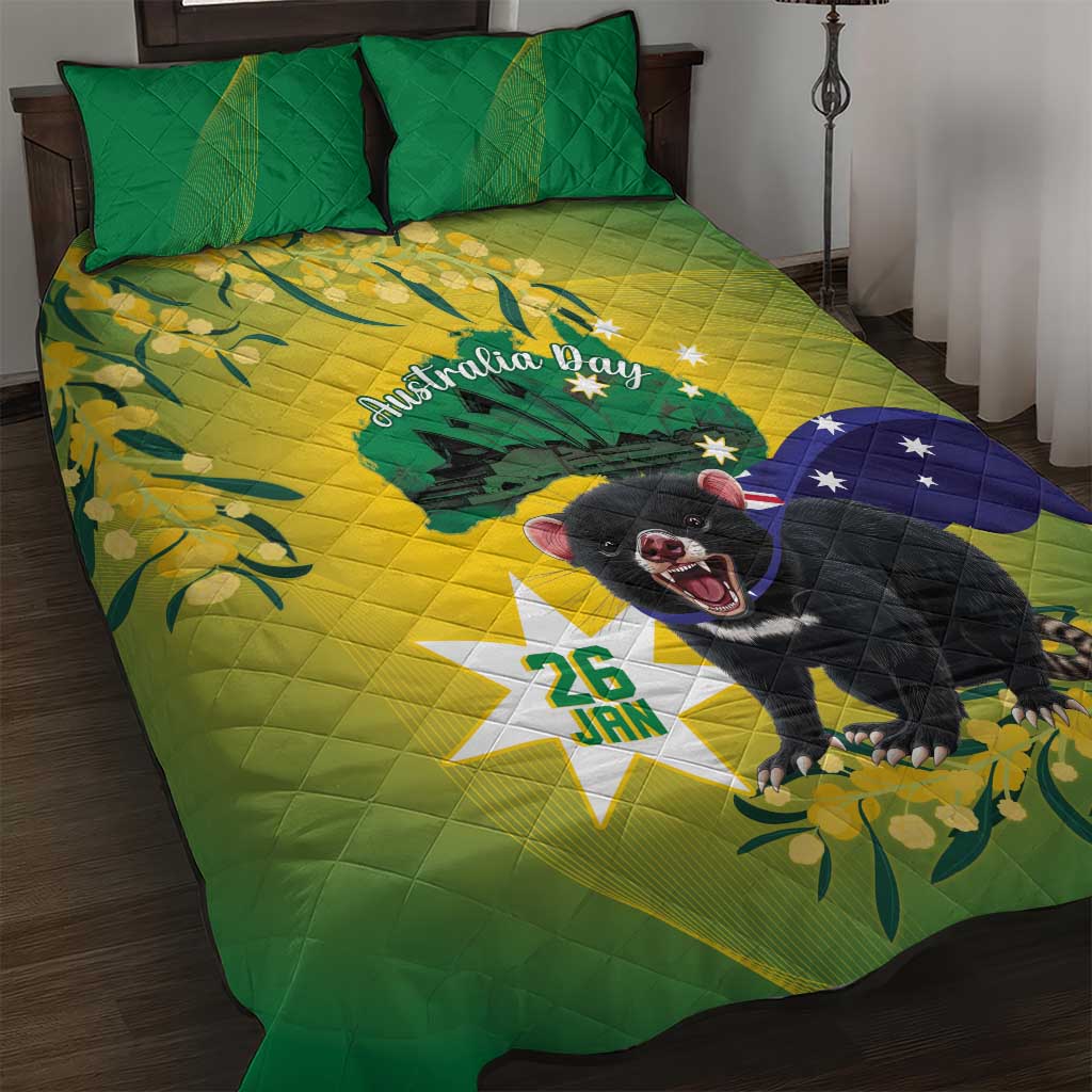 Tasimania Devil Australia Day Quilt Bed Set Aussie Aussie Aussie Oi! Oi! Oi! - Green