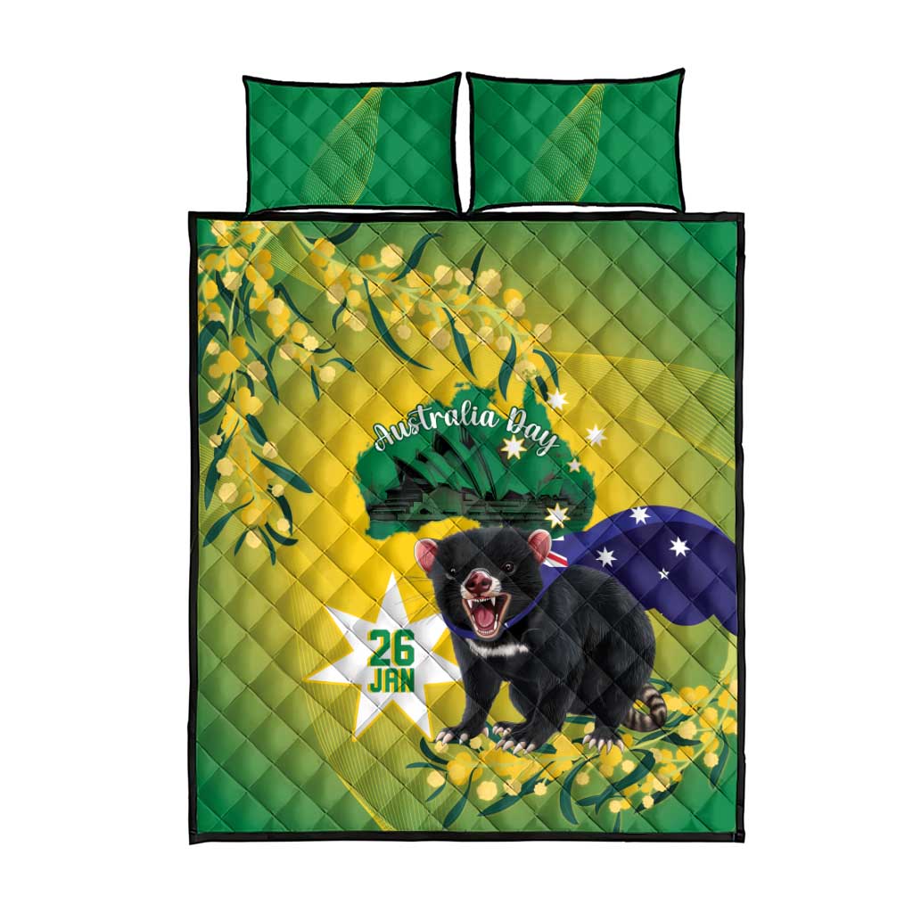 Tasimania Devil Australia Day Quilt Bed Set Aussie Aussie Aussie Oi! Oi! Oi! - Green