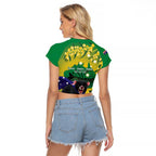 Tasimania Devil Australia Day Raglan Cropped T Shirt Aussie Aussie Aussie Oi! Oi! Oi! - Green