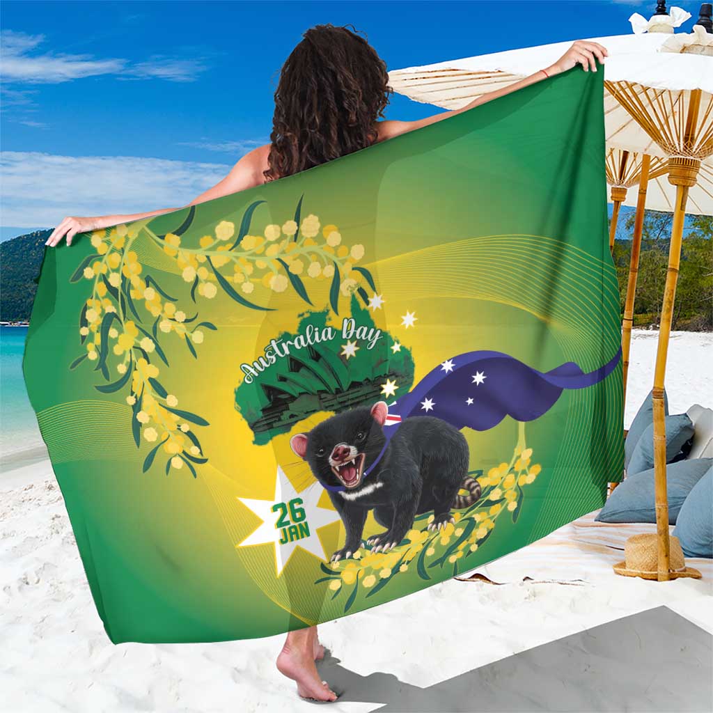 Tasimania Devil Australia Day Sarong Aussie Aussie Aussie Oi! Oi! Oi! - Green
