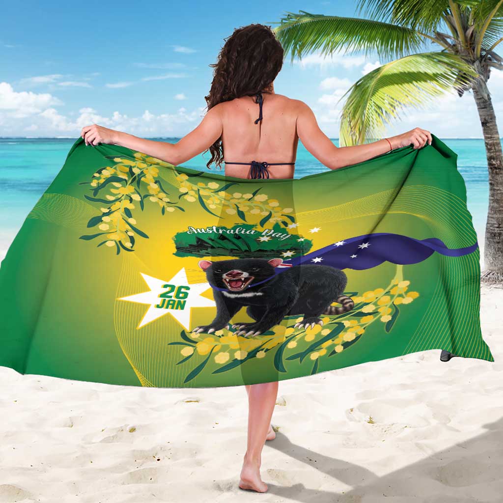 Tasimania Devil Australia Day Sarong Aussie Aussie Aussie Oi! Oi! Oi! - Green