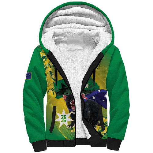 Tasimania Devil Australia Day Sherpa Hoodie Aussie Aussie Aussie Oi! Oi! Oi! - Green