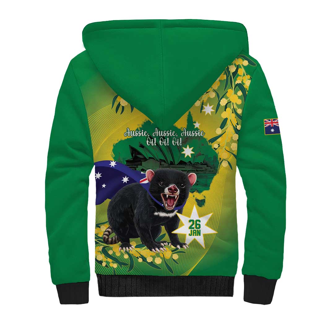 Tasimania Devil Australia Day Sherpa Hoodie Aussie Aussie Aussie Oi! Oi! Oi! - Green