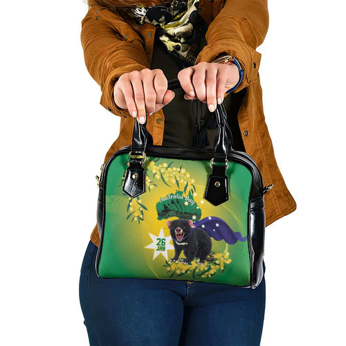 Tasimania Devil Australia Day Shoulder Handbag Aussie Aussie Aussie Oi! Oi! Oi! - Green