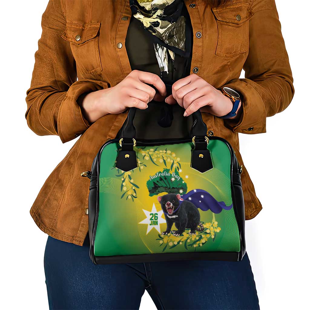 Tasimania Devil Australia Day Shoulder Handbag Aussie Aussie Aussie Oi! Oi! Oi! - Green