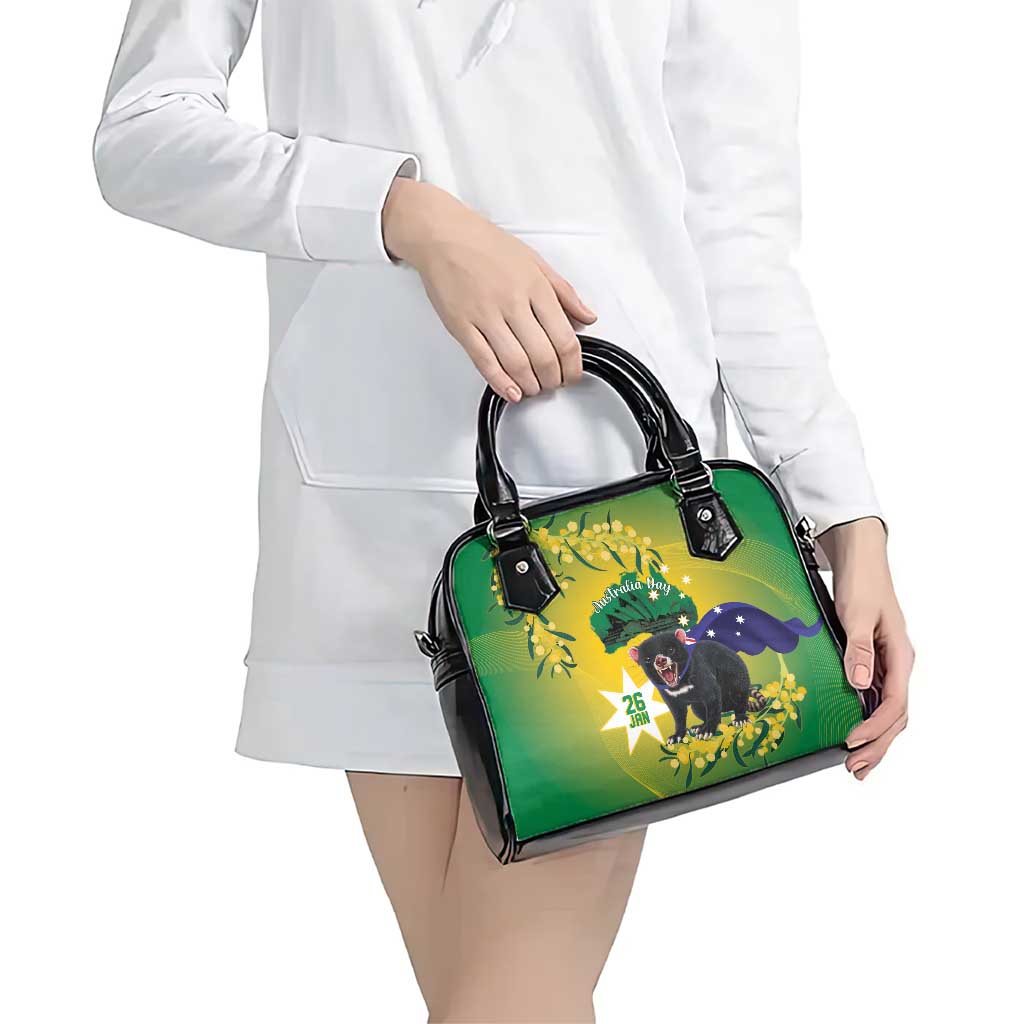 Tasimania Devil Australia Day Shoulder Handbag Aussie Aussie Aussie Oi! Oi! Oi! - Green