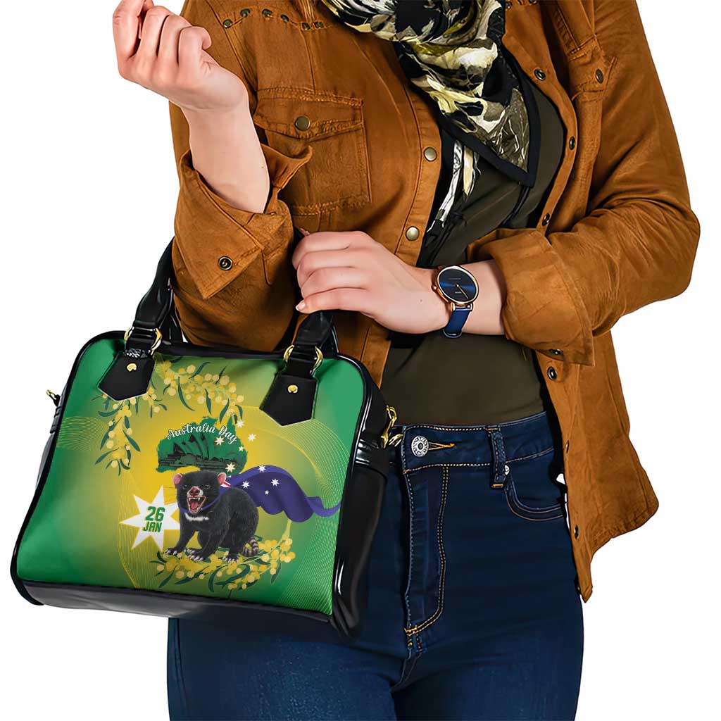 Tasimania Devil Australia Day Shoulder Handbag Aussie Aussie Aussie Oi! Oi! Oi! - Green