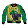 Tasimania Devil Australia Day Sleeve Zip Bomber Jacket Aussie Aussie Aussie Oi! Oi! Oi! - Green
