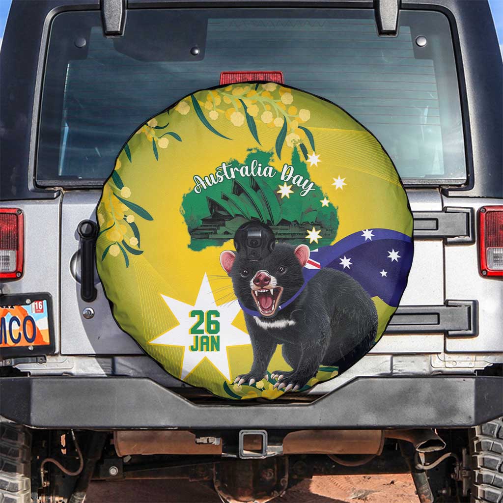 Tasimania Devil Australia Day Spare Tire Cover Aussie Aussie Aussie Oi! Oi! Oi! - Green