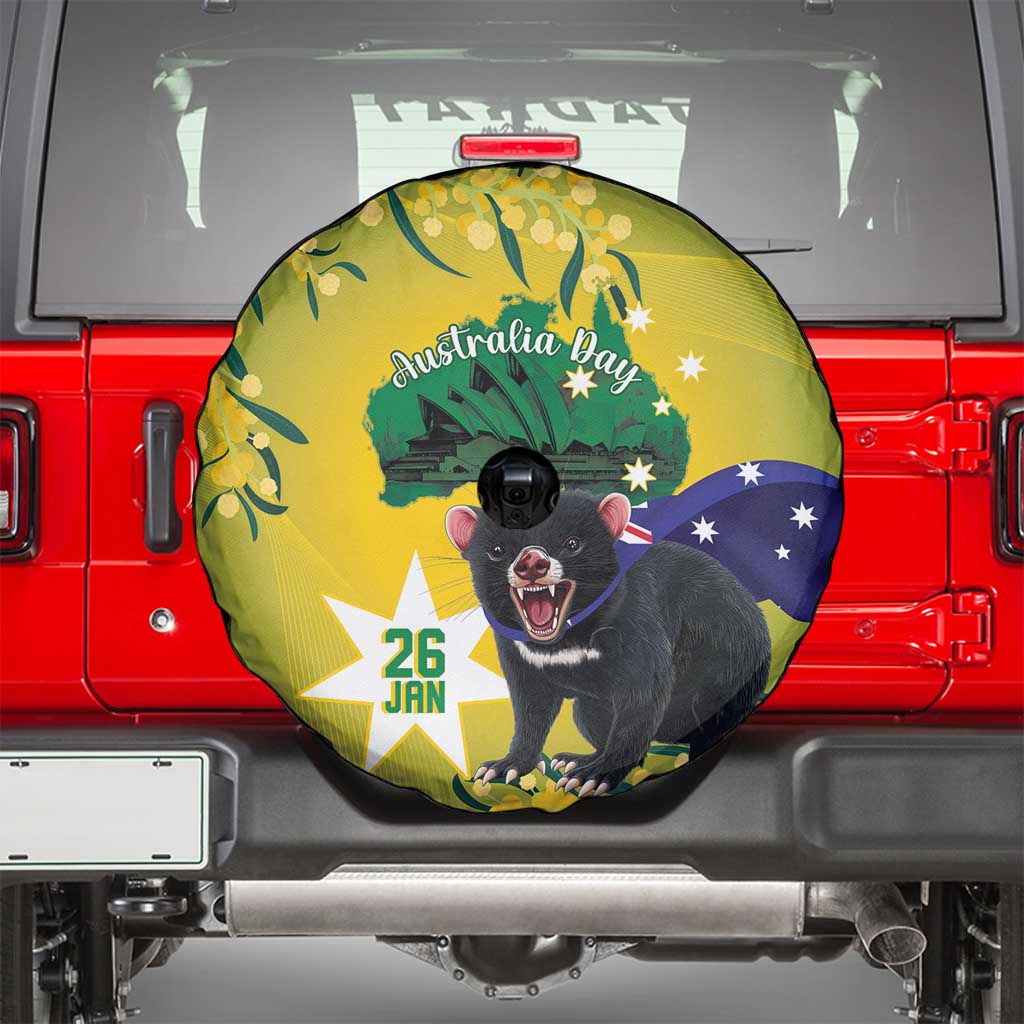 Tasimania Devil Australia Day Spare Tire Cover Aussie Aussie Aussie Oi! Oi! Oi! - Green
