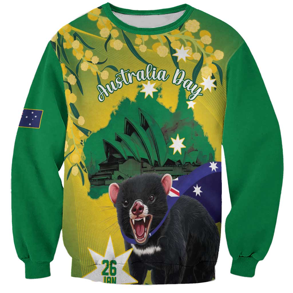 Tasimania Devil Australia Day Sweatshirt Aussie Aussie Aussie Oi! Oi! Oi! - Green