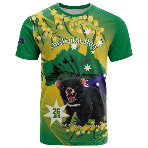 Tasimania Devil Australia Day T Shirt Aussie Aussie Aussie Oi! Oi! Oi! - Green