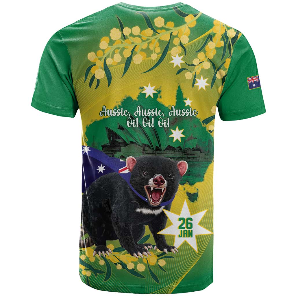 Tasimania Devil Australia Day T Shirt Aussie Aussie Aussie Oi! Oi! Oi! - Green