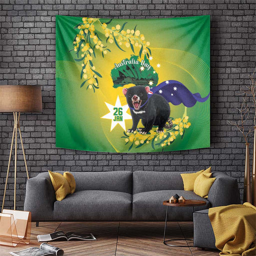 Tasimania Devil Australia Day Tapestry Aussie Aussie Aussie Oi! Oi! Oi! - Green