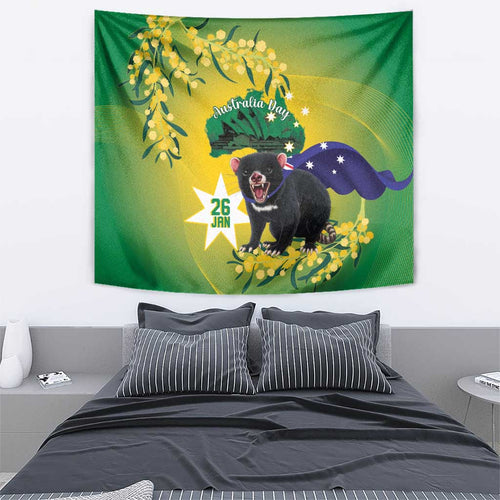 Tasimania Devil Australia Day Tapestry Aussie Aussie Aussie Oi! Oi! Oi! - Green