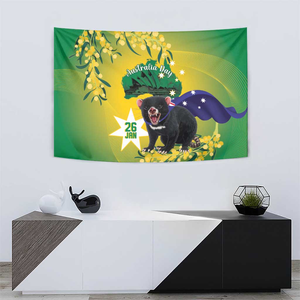 Tasimania Devil Australia Day Tapestry Aussie Aussie Aussie Oi! Oi! Oi! - Green