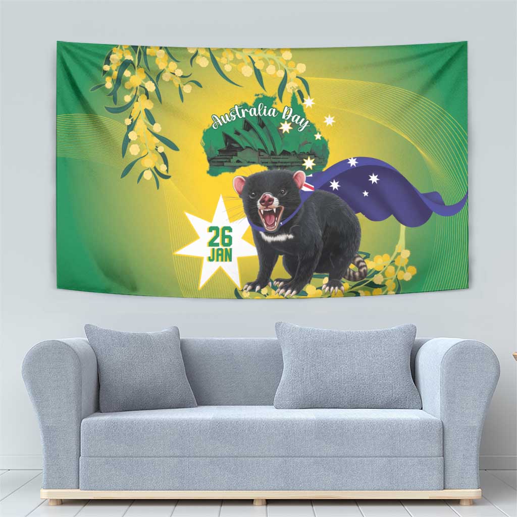 Tasimania Devil Australia Day Tapestry Aussie Aussie Aussie Oi! Oi! Oi! - Green