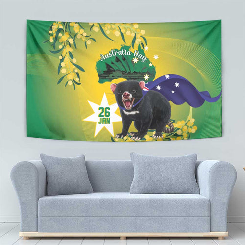 Tasimania Devil Australia Day Tapestry Aussie Aussie Aussie Oi! Oi! Oi! - Green