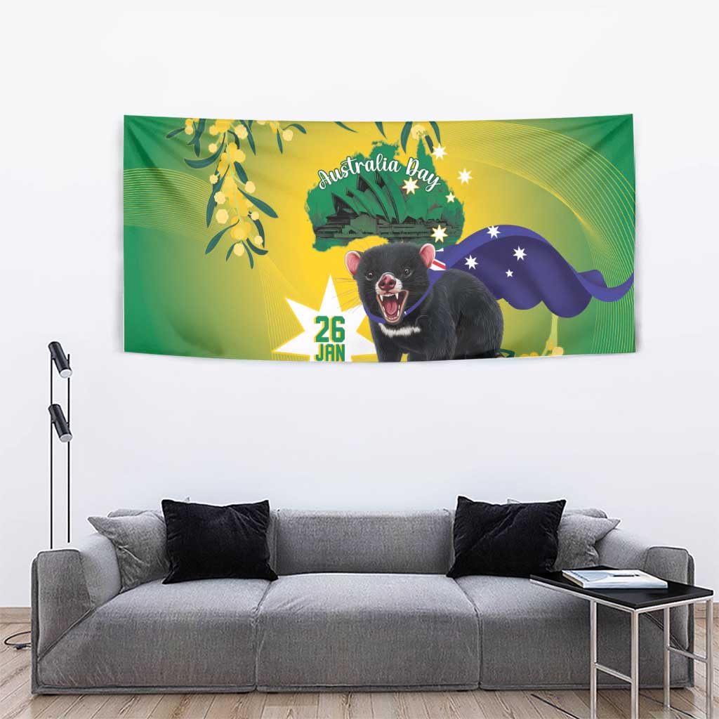 Tasimania Devil Australia Day Tapestry Aussie Aussie Aussie Oi! Oi! Oi! - Green