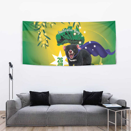 Tasimania Devil Australia Day Tapestry Aussie Aussie Aussie Oi! Oi! Oi! - Green