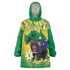 Tasimania Devil Australia Day Wearable Blanket Hoodie Aussie Aussie Aussie Oi! Oi! Oi! - Green