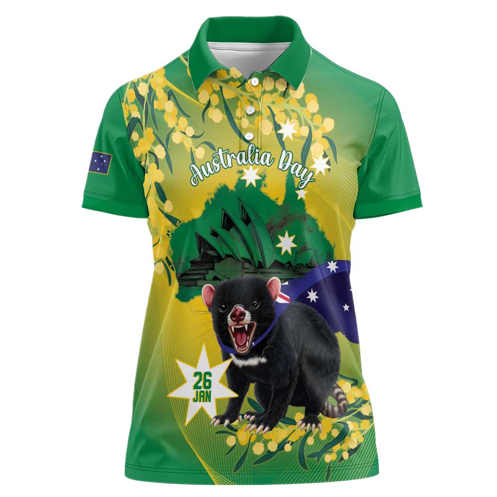 Tasimania Devil Australia Day Women Polo Shirt Aussie Aussie Aussie Oi! Oi! Oi! - Green