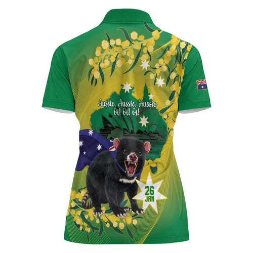 Tasimania Devil Australia Day Women Polo Shirt Aussie Aussie Aussie Oi! Oi! Oi! - Green