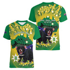 Tasimania Devil Australia Day Women V-Neck T-Shirt Aussie Aussie Aussie Oi! Oi! Oi! - Green