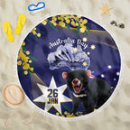 Tasimania Devil Australia Day Beach Blanket Aussie Aussie Aussie Oi! Oi! Oi! - Blue