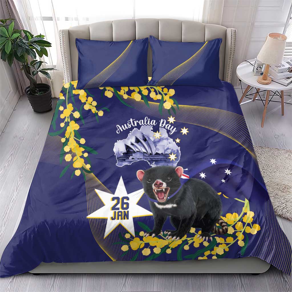 Tasimania Devil Australia Day Bedding Set Aussie Aussie Aussie Oi! Oi! Oi! - Blue