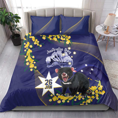 Tasimania Devil Australia Day Bedding Set Aussie Aussie Aussie Oi! Oi! Oi! - Blue