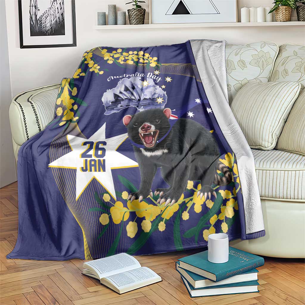 Tasimania Devil Australia Day Blanket Aussie Aussie Aussie Oi! Oi! Oi! - Blue