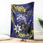 Tasimania Devil Australia Day Blanket Aussie Aussie Aussie Oi! Oi! Oi! - Blue
