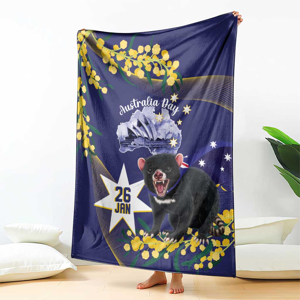 Tasimania Devil Australia Day Blanket Aussie Aussie Aussie Oi! Oi! Oi! - Blue