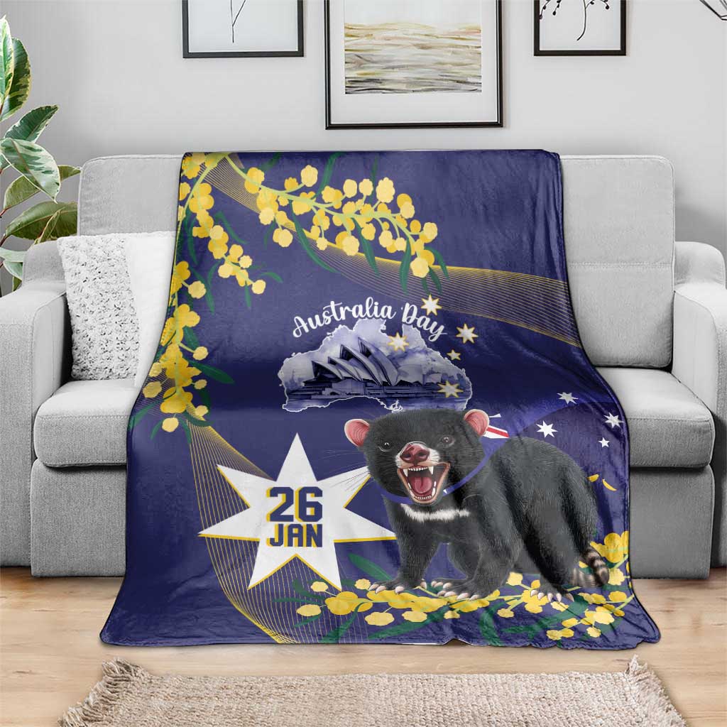 Tasimania Devil Australia Day Blanket Aussie Aussie Aussie Oi! Oi! Oi! - Blue