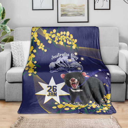 Tasimania Devil Australia Day Blanket Aussie Aussie Aussie Oi! Oi! Oi! - Blue