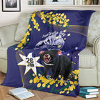 Tasimania Devil Australia Day Blanket Aussie Aussie Aussie Oi! Oi! Oi! - Blue