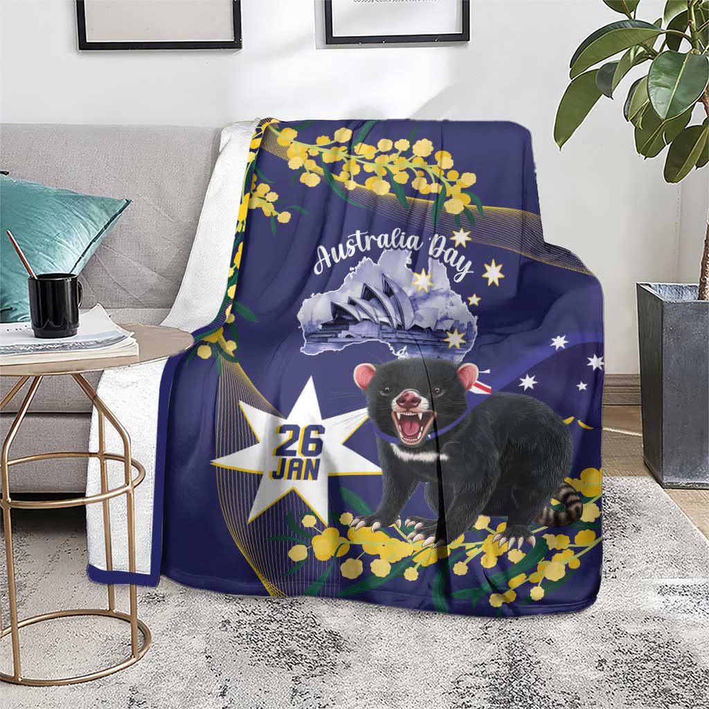 Tasimania Devil Australia Day Blanket Aussie Aussie Aussie Oi! Oi! Oi! - Blue