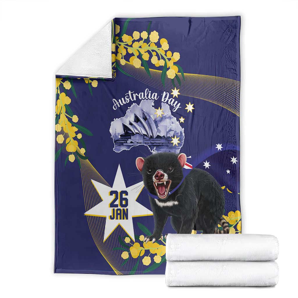 Tasimania Devil Australia Day Blanket Aussie Aussie Aussie Oi! Oi! Oi! - Blue