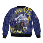 Tasimania Devil Australia Day Bomber Jacket Aussie Aussie Aussie Oi! Oi! Oi! - Blue