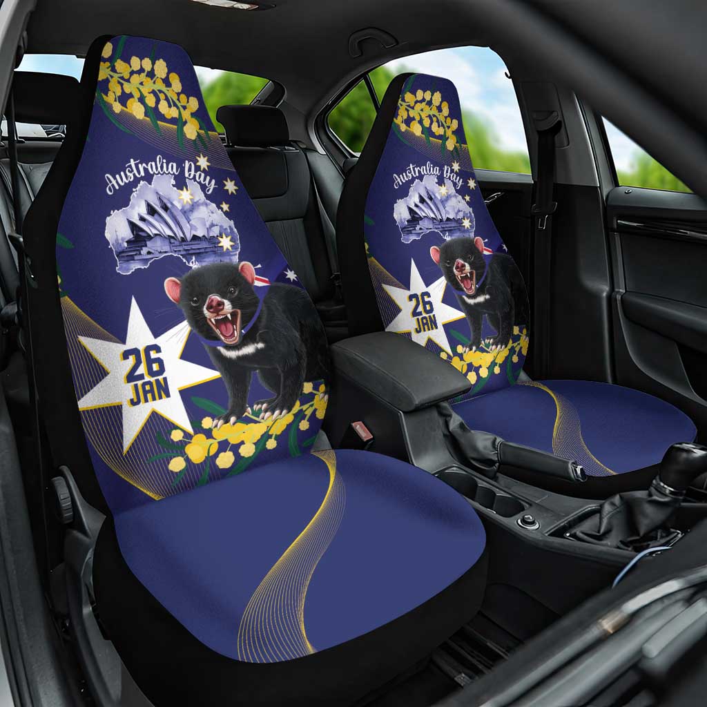 Tasimania Devil Australia Day Car Seat Cover Aussie Aussie Aussie Oi! Oi! Oi! - Blue