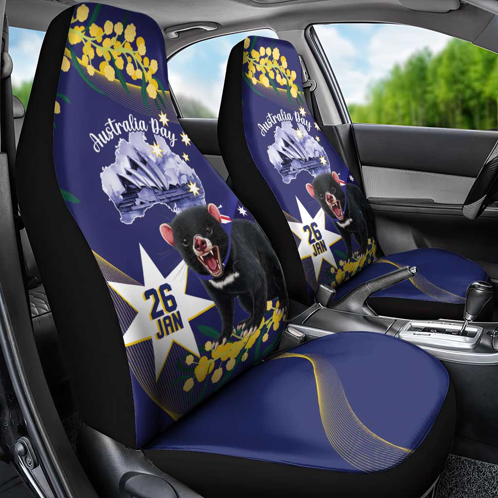 Tasimania Devil Australia Day Car Seat Cover Aussie Aussie Aussie Oi! Oi! Oi! - Blue