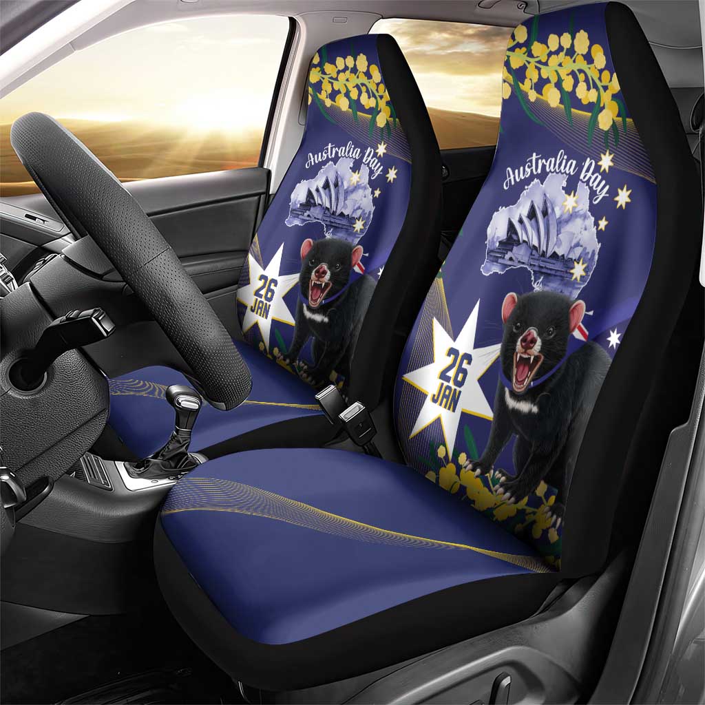 Tasimania Devil Australia Day Car Seat Cover Aussie Aussie Aussie Oi! Oi! Oi! - Blue