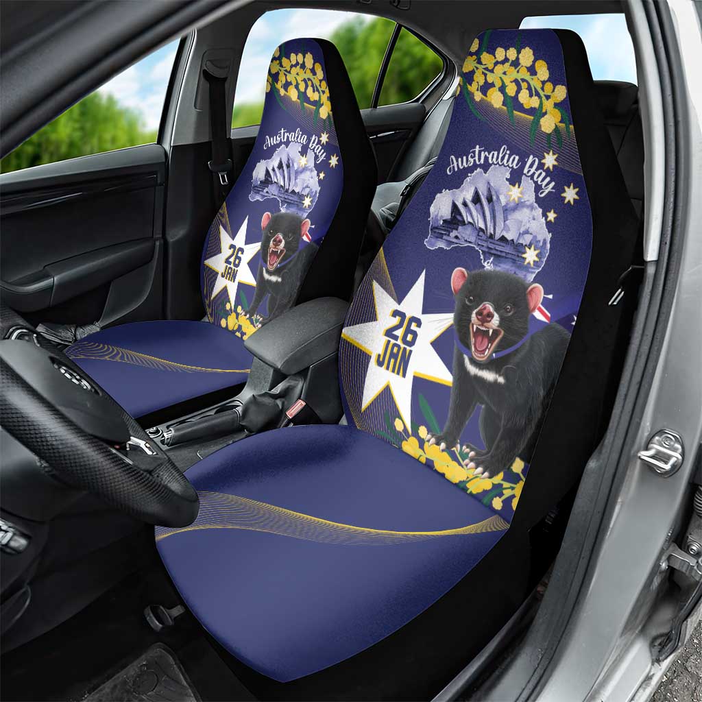 Tasimania Devil Australia Day Car Seat Cover Aussie Aussie Aussie Oi! Oi! Oi! - Blue