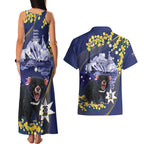 Tasimania Devil Australia Day Couples Matching Tank Maxi Dress and Hawaiian Shirt Aussie Aussie Aussie Oi! Oi! Oi! - Blue