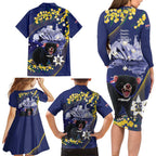 Tasimania Devil Australia Day Family Matching Long Sleeve Bodycon Dress and Hawaiian Shirt Aussie Aussie Aussie Oi! Oi! Oi! - Blue