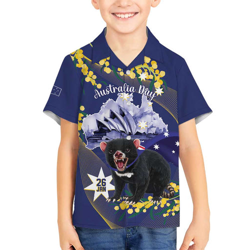 Tasimania Devil Australia Day Family Matching Tank Maxi Dress and Hawaiian Shirt Aussie Aussie Aussie Oi! Oi! Oi! - Blue