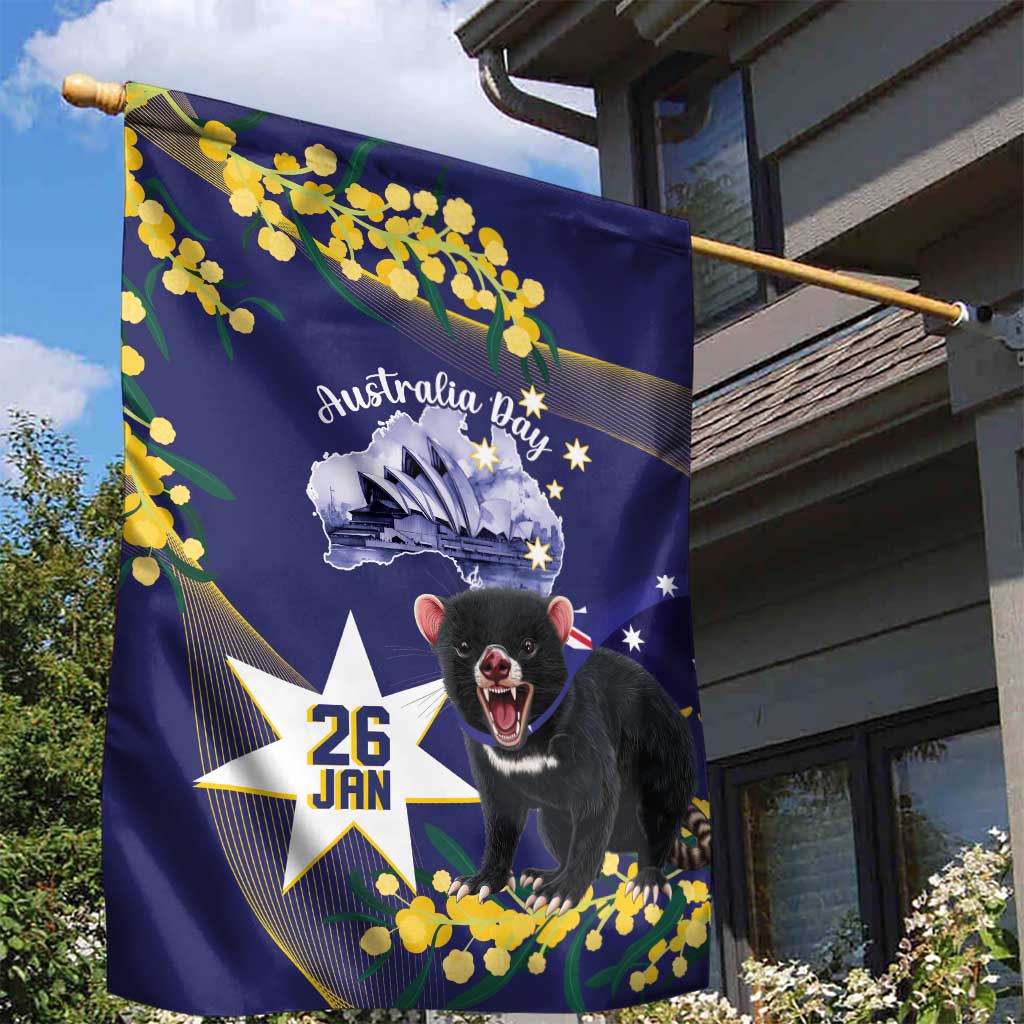 Tasimania Devil Australia Day Garden Flag Aussie Aussie Aussie Oi! Oi! Oi! - Blue