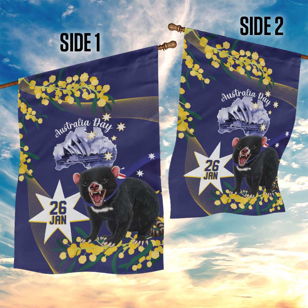 Tasimania Devil Australia Day Garden Flag Aussie Aussie Aussie Oi! Oi! Oi! - Blue