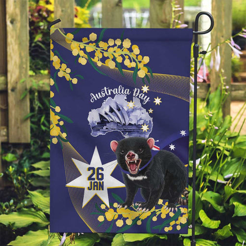 Tasimania Devil Australia Day Garden Flag Aussie Aussie Aussie Oi! Oi! Oi! - Blue